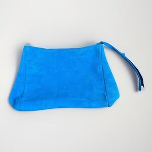 Oliveve Blue Suede Leather Clutch Gold Zip Bag Purse 9"x6" Chic Classy Casual